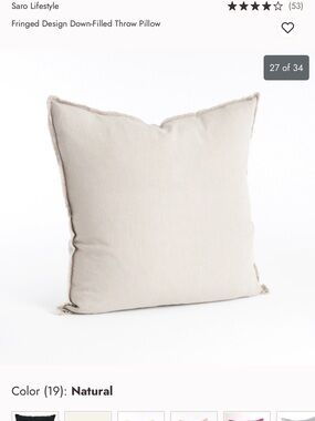 Natural Fringed Down-Filled Throw Pillow